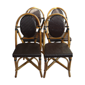 Série de 4 chaises bistrot terrasse parisienne en rotin