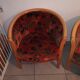 Pair of Neo-Art Deco gondola armchairs in vintage solid wood from the 1980s.