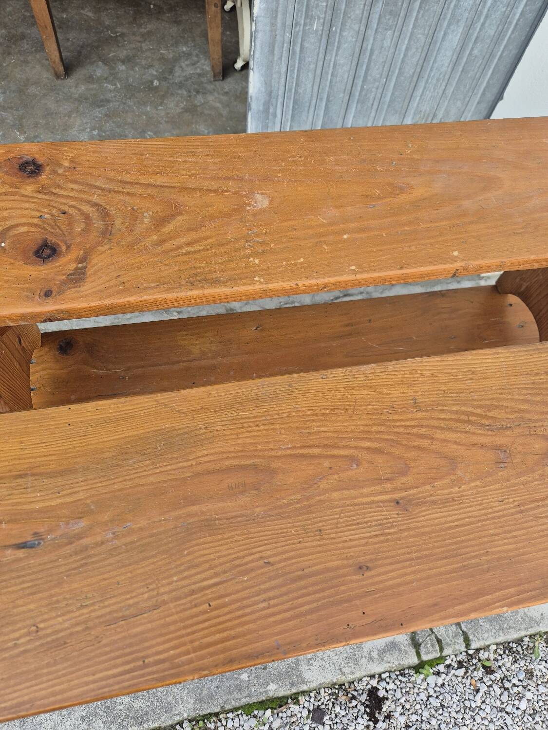 Set of 4 farm benches in old fir 1950s - 1m30