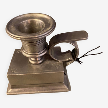 Small tin table candle holder with match holder royal pewter france