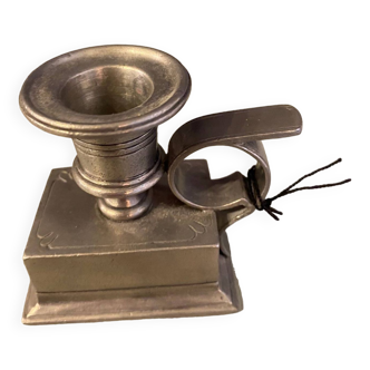 Small tin table candle holder with match holder royal pewter france