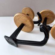 Vintage Set of 4 Wooden & Metal Coat Hooks | Wall-Mounted Hooks