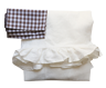 White linen flying tablecloth and mismatched towels