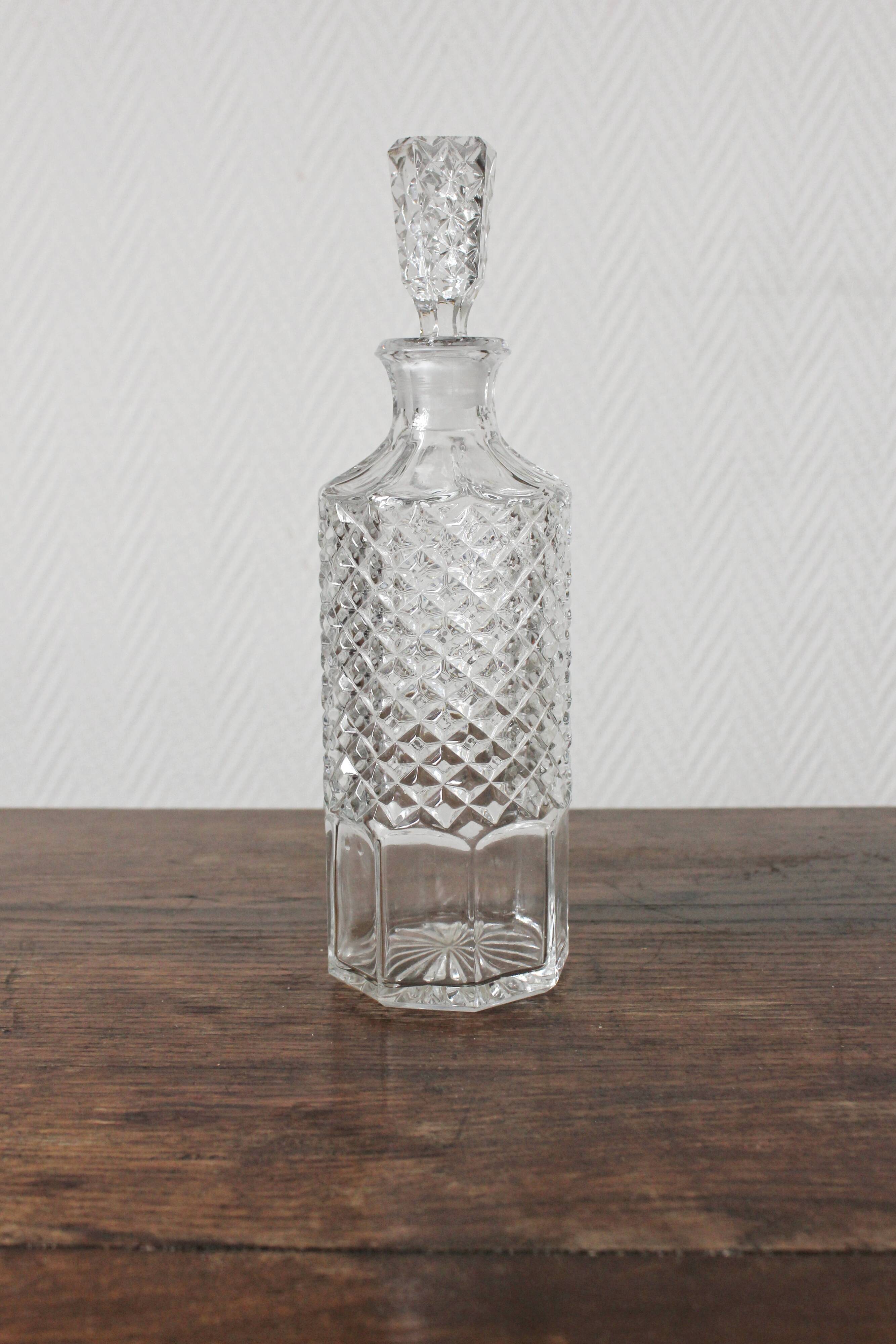 Vintage faceted cut glass round whisky decanter