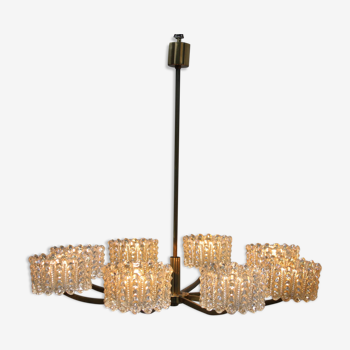 Golden chandelier in brass & glass - Hustadt Leuchten - Germany - 1960's