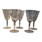5 verres à vin, eau anciens en cristal taillé