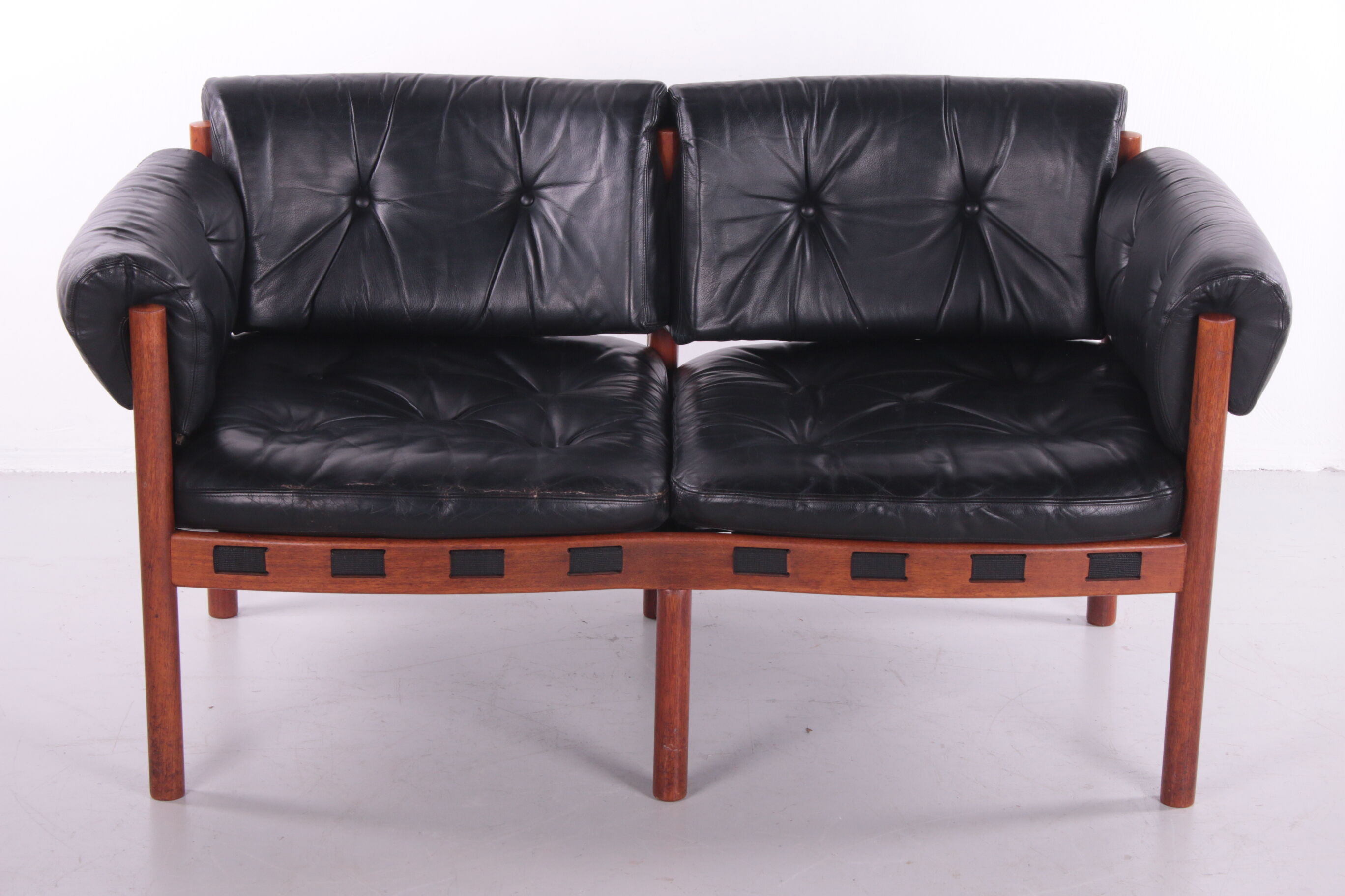 Vintage black leather 2 seater sofa by Sven Ellekaer for Coja, 1960s