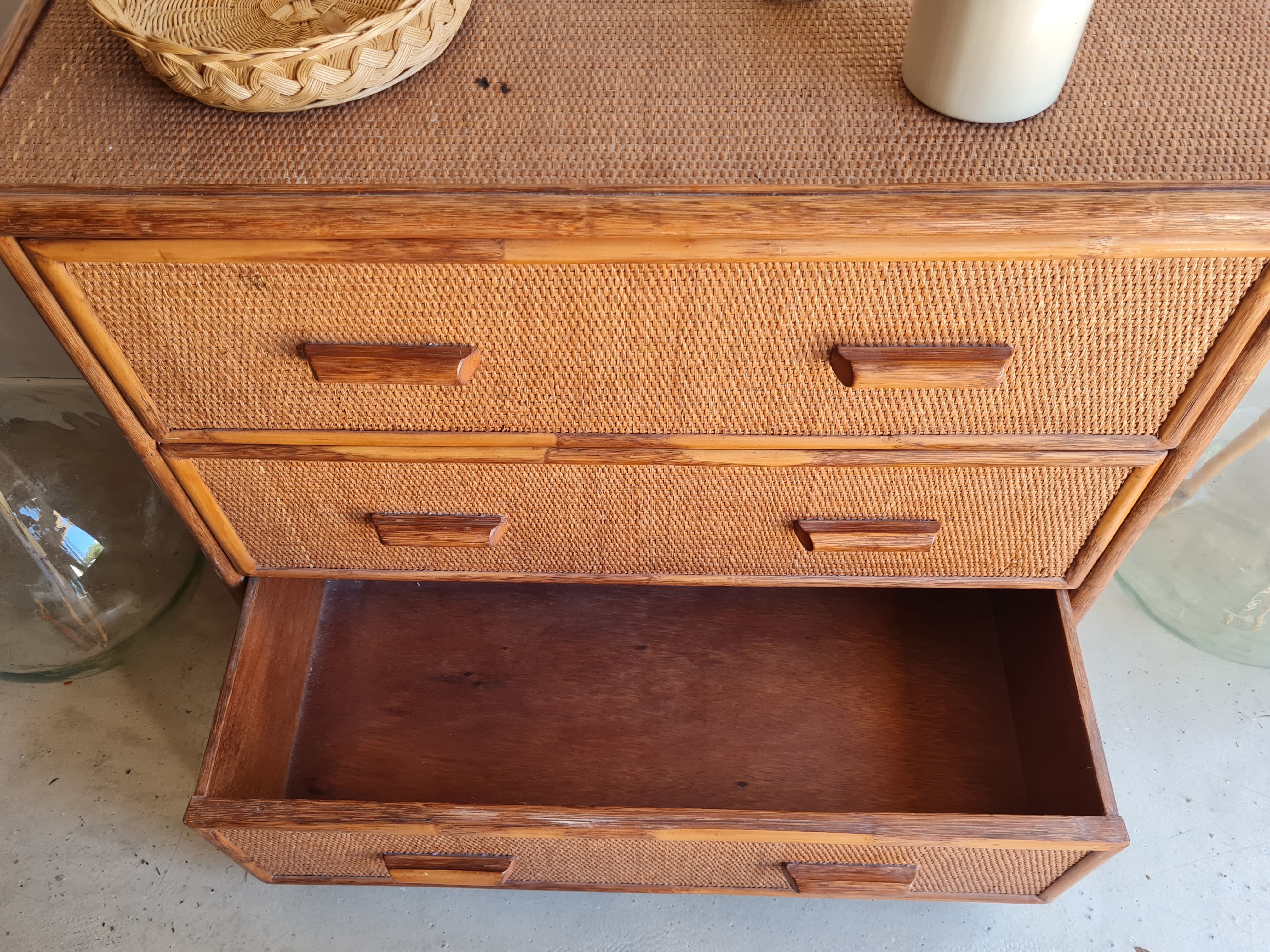 Vintage rattan chest of drawers