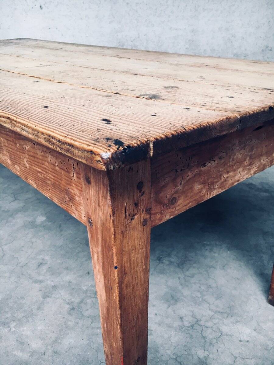 French Country Design Pine Dining Table with Drawer, France, 1930s