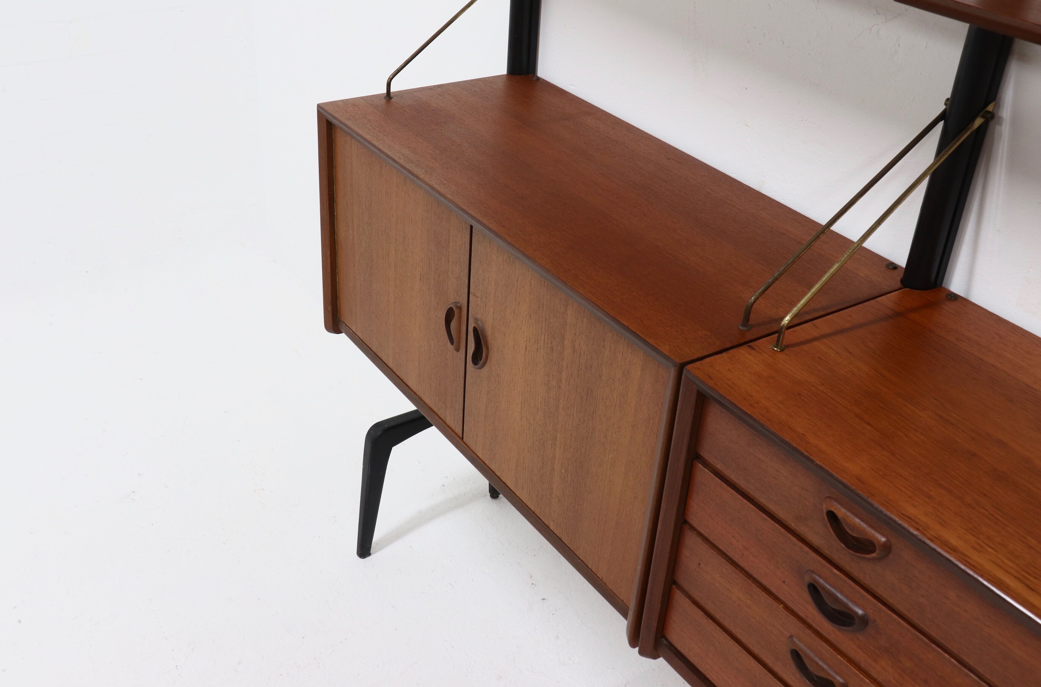 Teak Wall Unit by Louis van Teeffelen for WeBe 1950's
