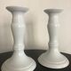 Pair of white candle holders, Limoges porcelain