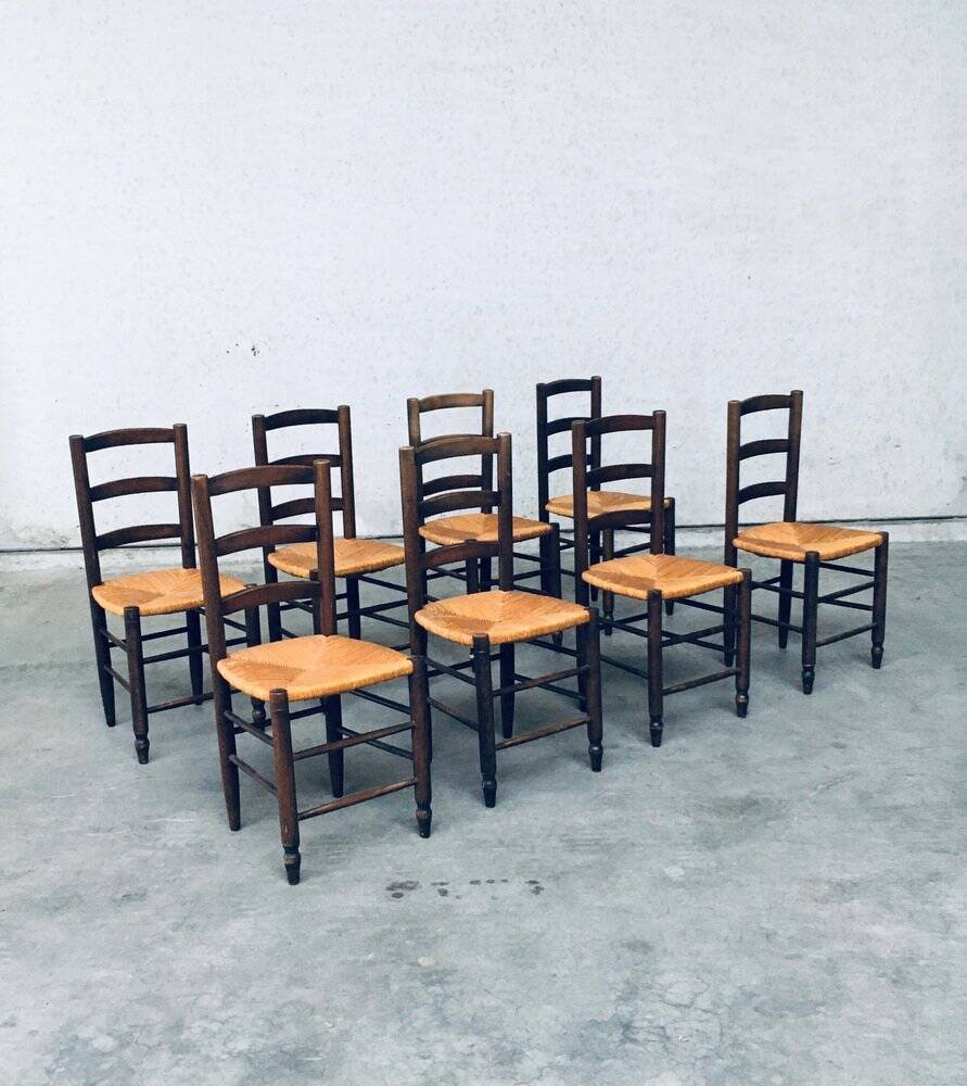 French Provincial Design Rush Dining Chairs, 1940s, Set of 8