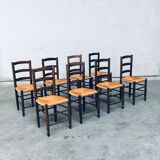 French Provincial Design Rush Dining Chairs, 1940s, Set of 8