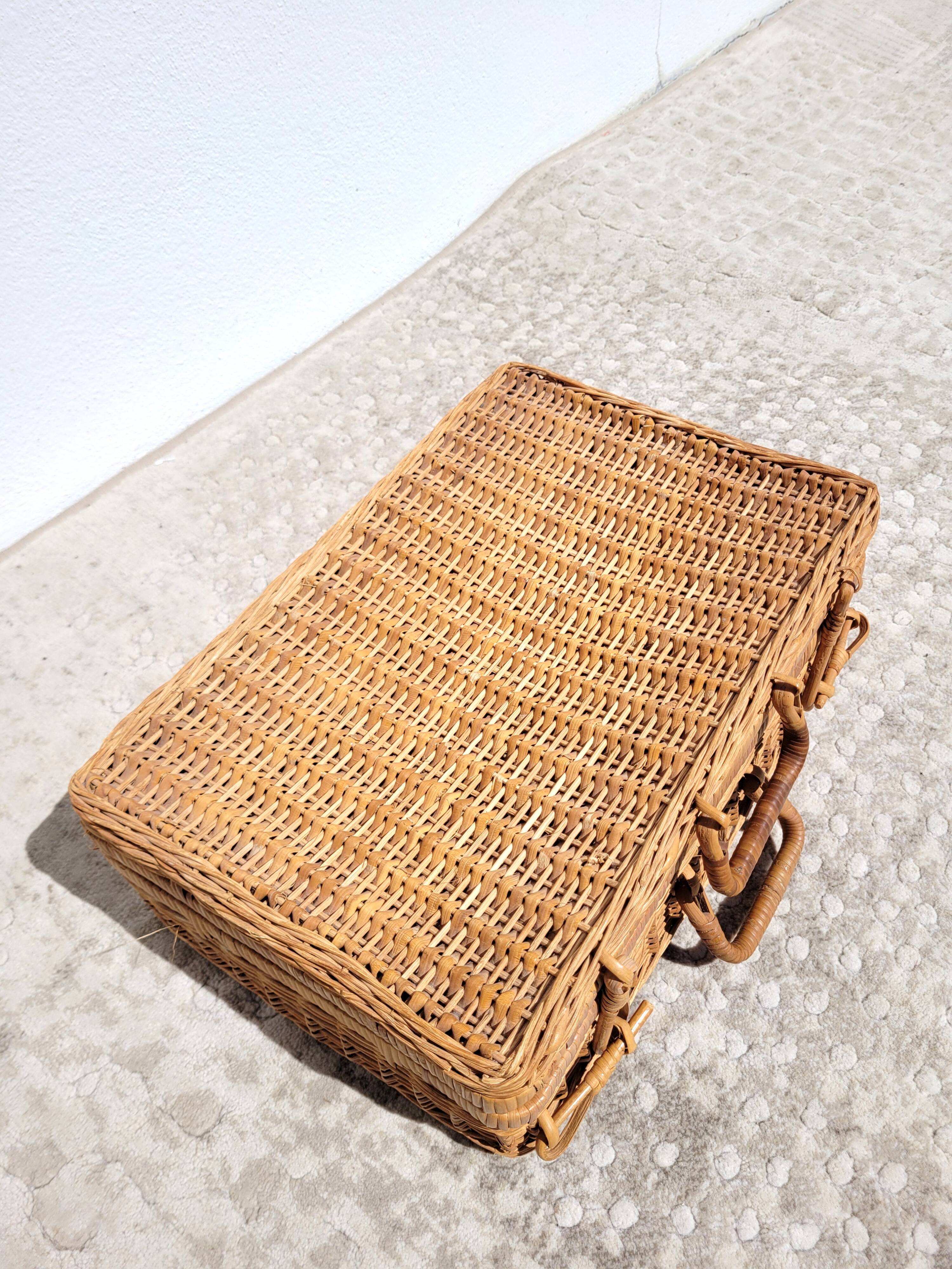 Vintage wicker case suitcase rattan