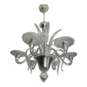 Transparent Murano-Style Venetian Glass Chandelier Featuring Fern (“Felci”)