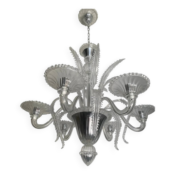 Transparent Murano-Style Venetian Glass Chandelier Featuring Fern (“Felci”)