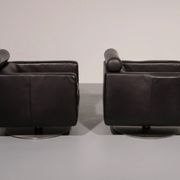 Italian modern leather swivel lounge chair steel by Natuzzi, Italy 1970