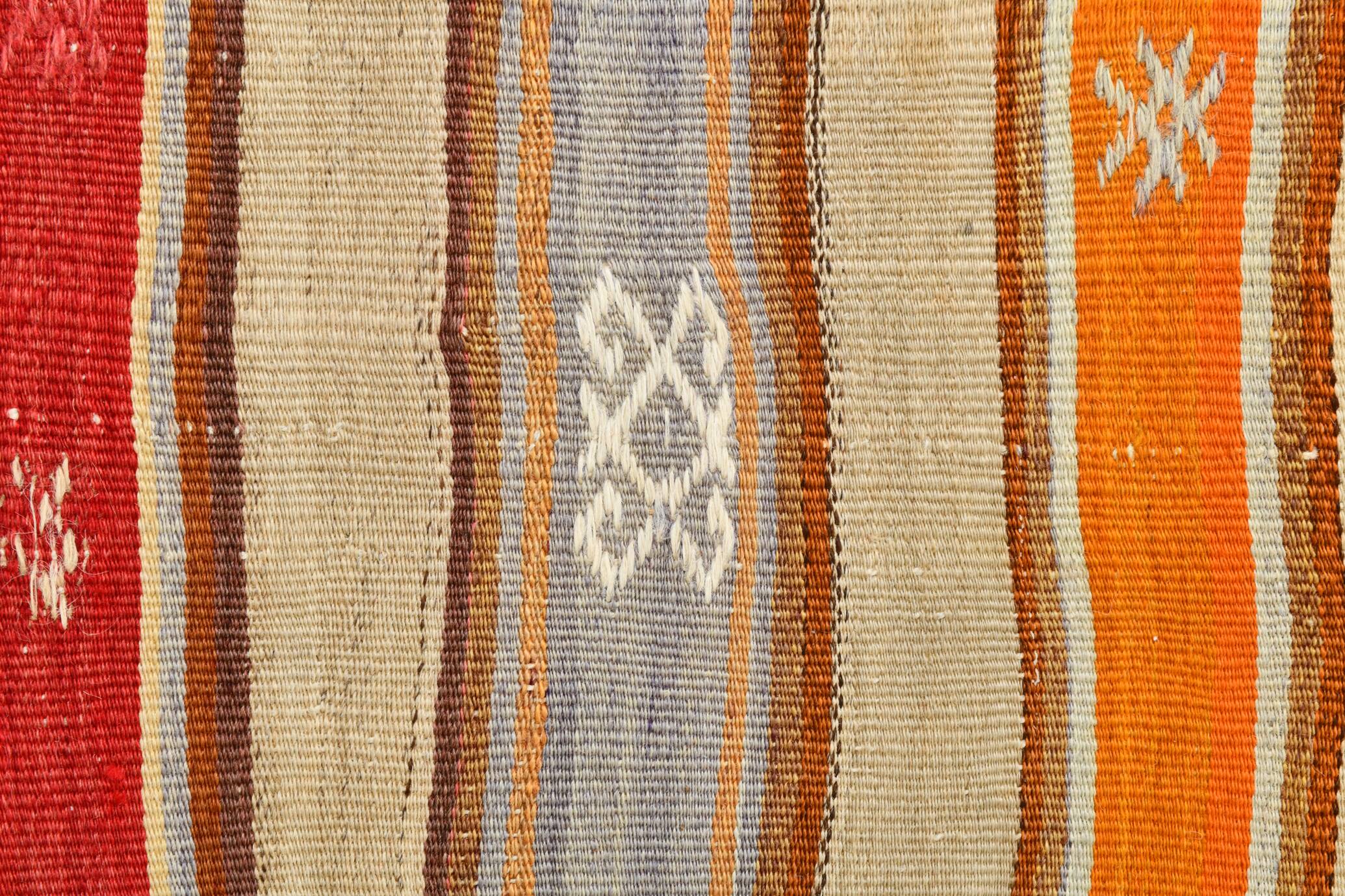 Cream Blue Striped Pattern Vintage Kilim Rug, 162x267Cm