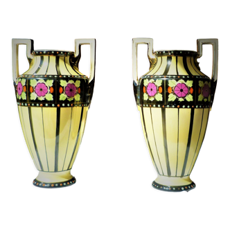 Pair of Bosch Fréres Keramis vases in La Louviere Art Deco amphora shape