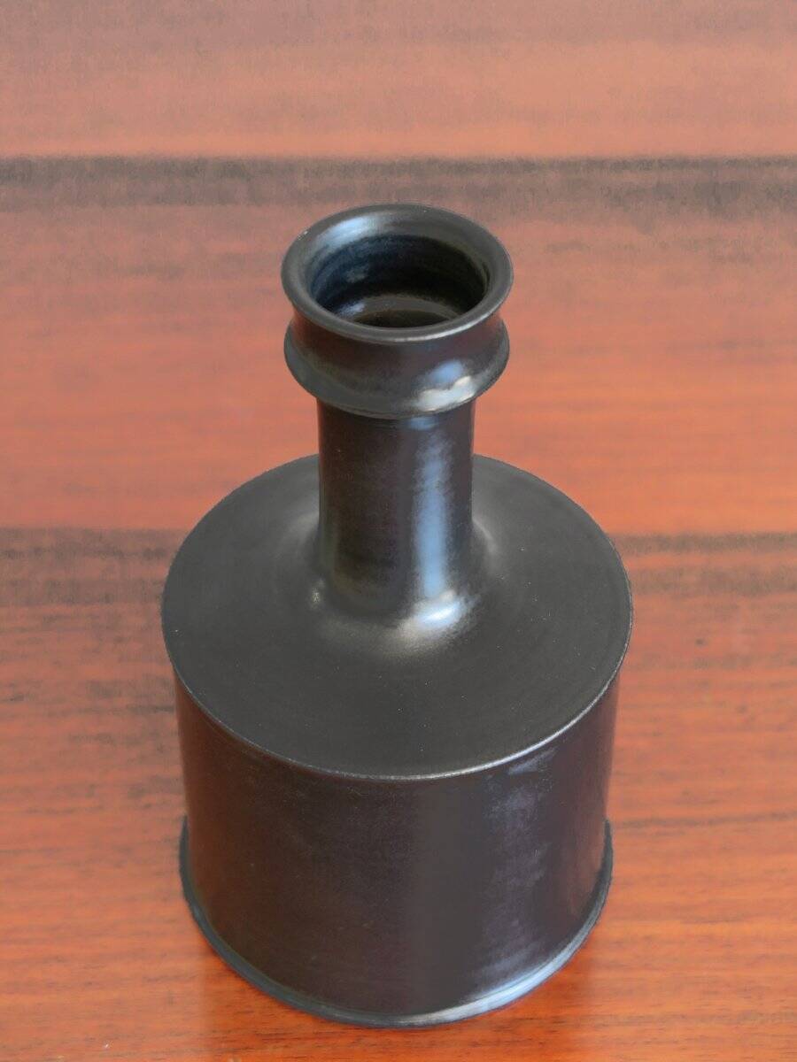 Black Ceramic Bottle Vase by Franco Bucci, Pesaro, 1970s