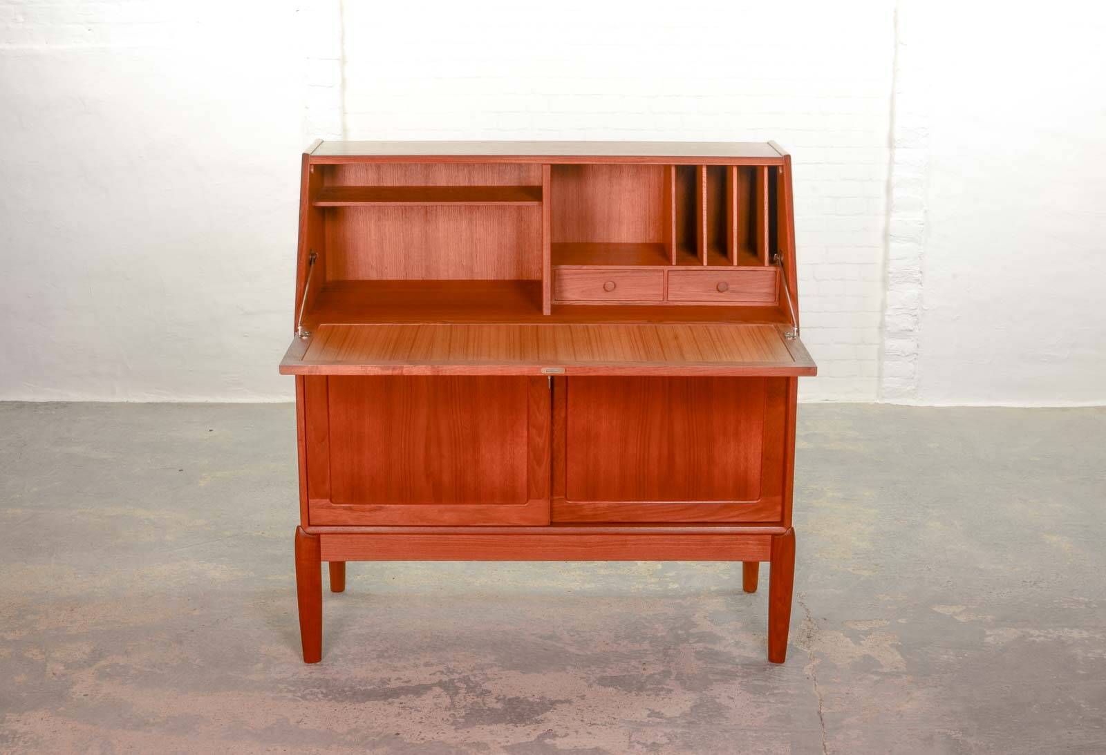 Danish Teak Writing Desk Cabinet by H.W. Klein for Bramin. Germany, 1960s