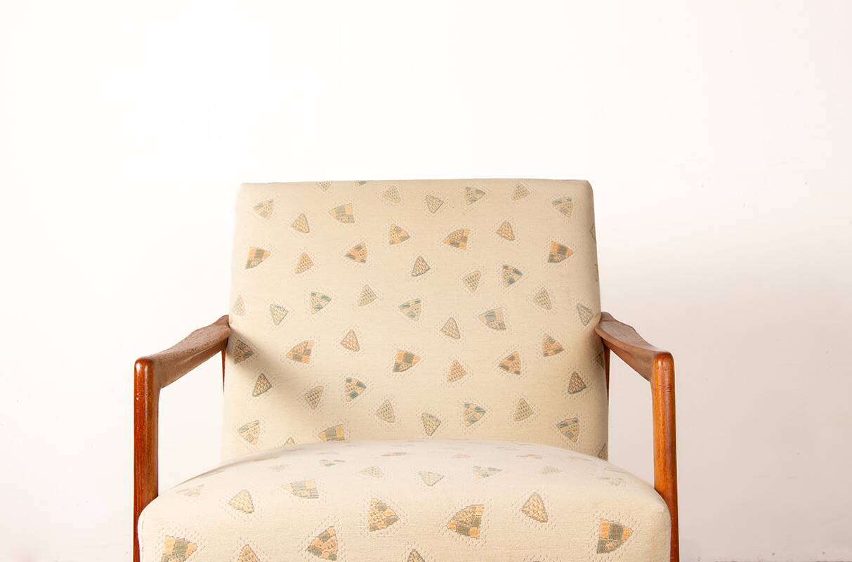 Pair of Scandinavian armchairs in teak and new fabric, 1960.