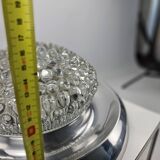 Plafonnier vintage, bague chromée et abat-jour en verre bullé