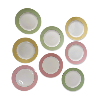 8 flat plates pastel vintage St Amand l'Amandinoise - large model. Lot 2