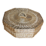 Vintage Octagonal Wicker Basket with Lid