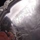 Silver metal tray with a flower decoration - circa 1950