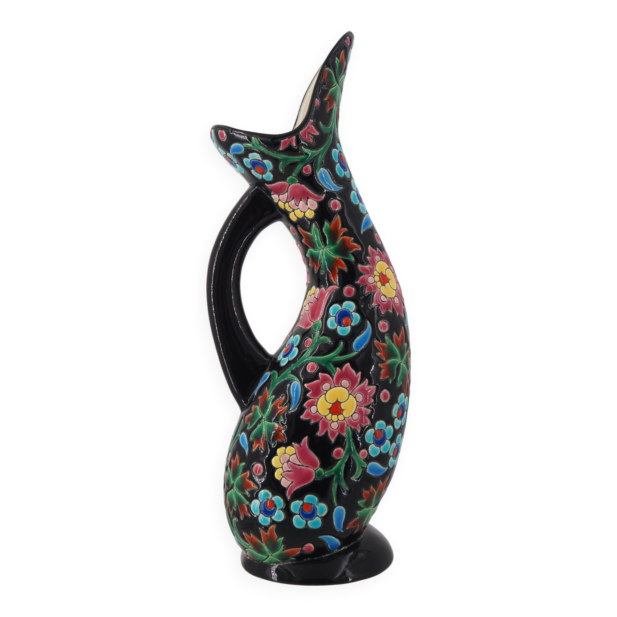Beautiful Longwy enamel jug, signed, in excellent condition.