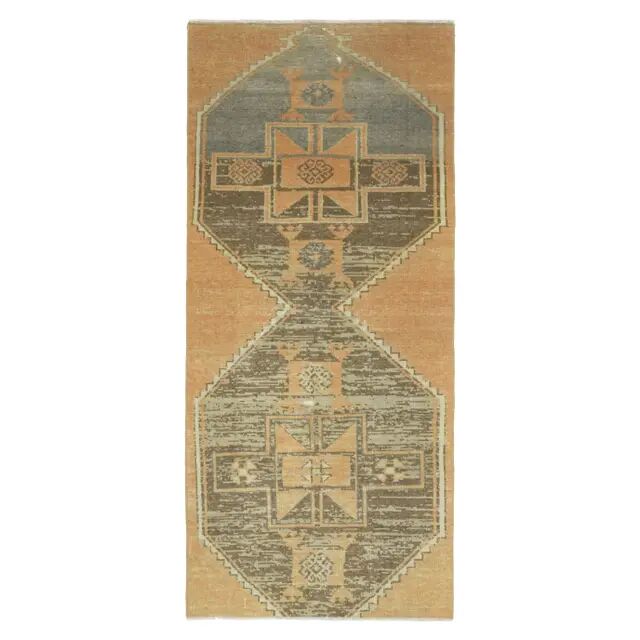 Vintage Turkish Hand-Knotted Wool Cotton Orange Runner Rug 96x214