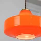 Mid-century italian orange glass & brass pendant lamp