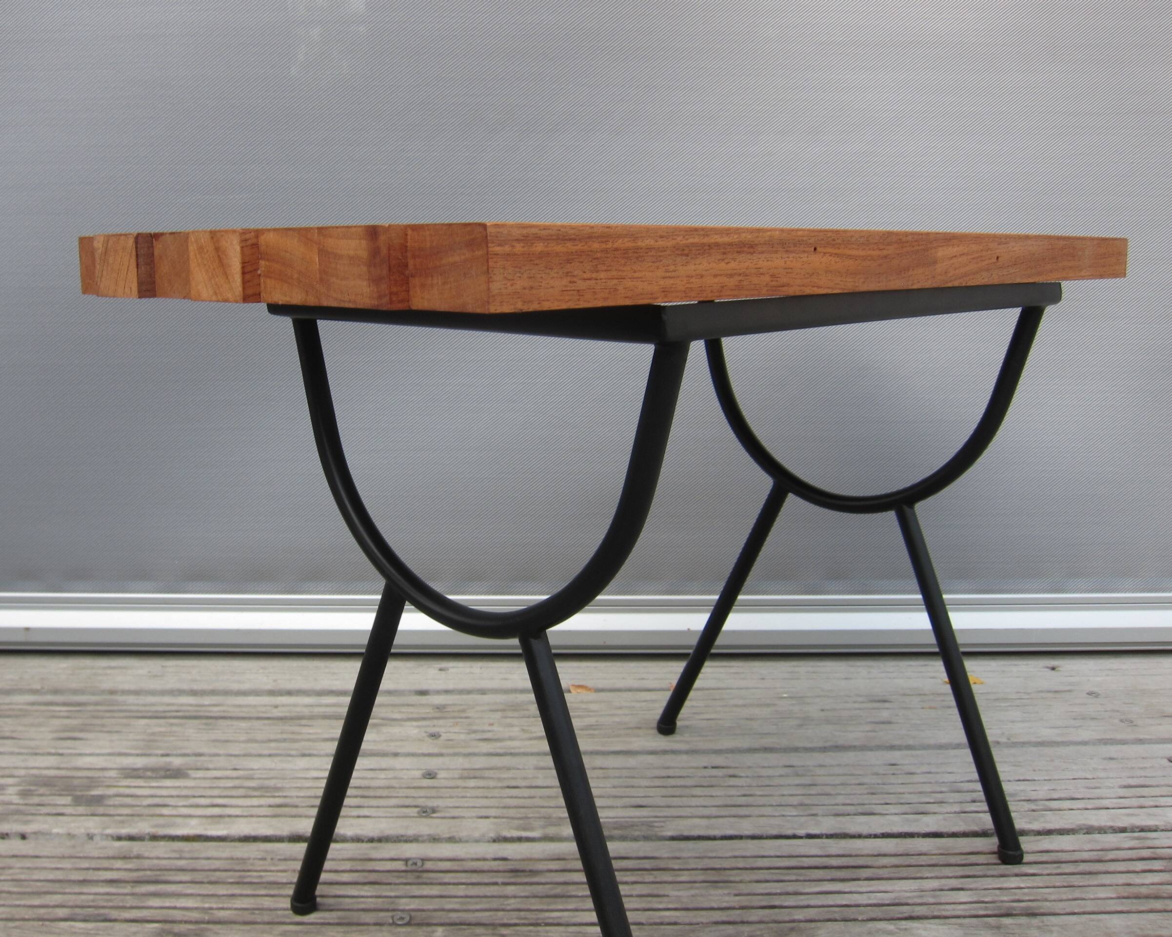 1950s wood and metal portico coffee table