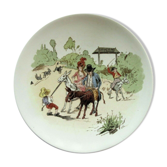 Plate, "froment richard", sarreguemines: donkey rental