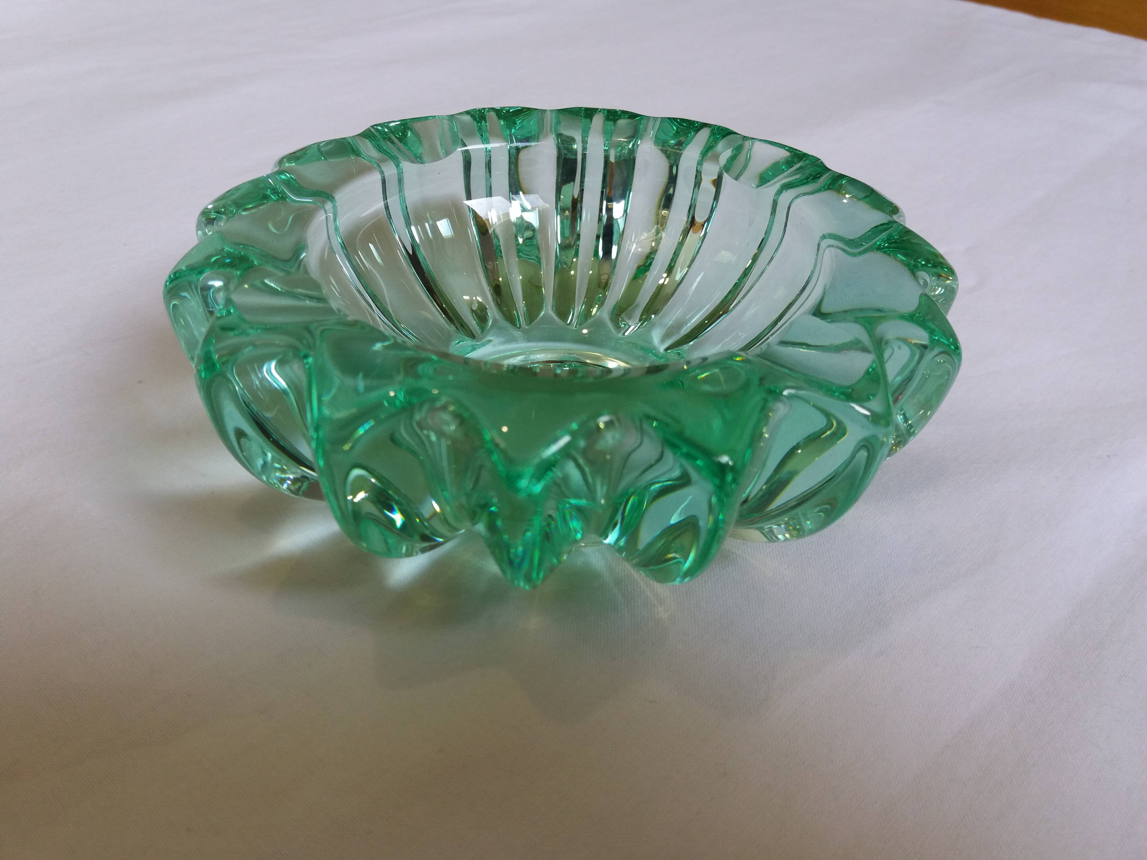Pierre D'avesn green crystal ashtray, Art Deco