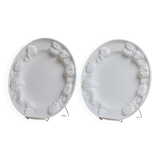 Set of 2 White Ceramic Plates with Sculpted Fruit Relief – Vintage Italy 1980s Mid-Century Decor