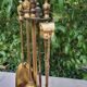 Fireplace tool set in gilded bronze