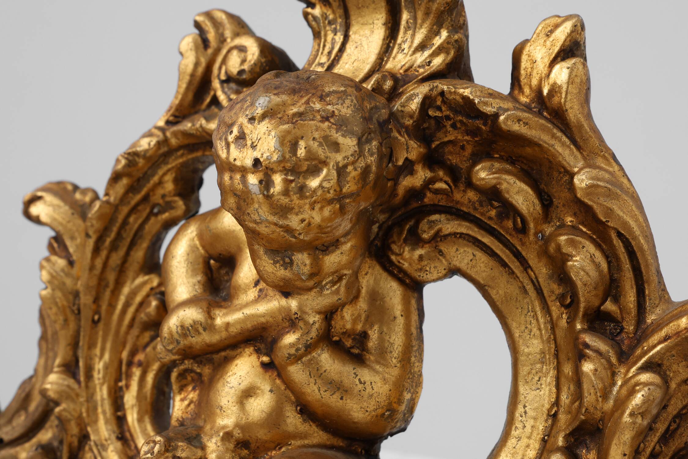 Louis XV Giltwood Ornament with Central Putto and C‑Scrolls, 18th Century