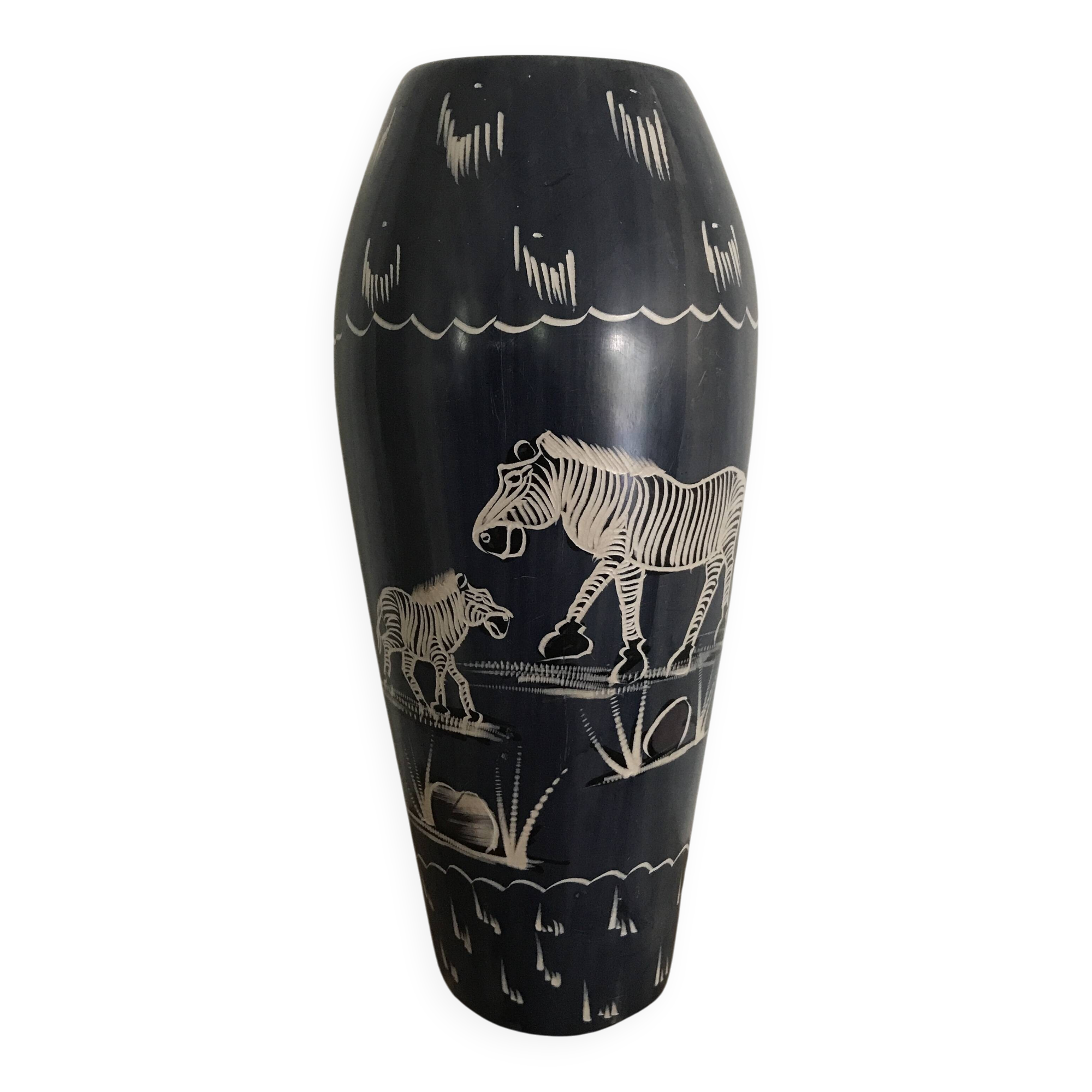 Soapstone soliflore vase, hand carved and painted in africa