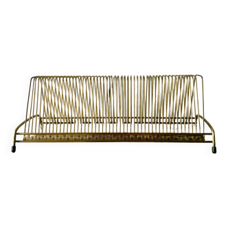 Vintage record holder in gold metal - for 50 vinyls