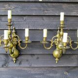 Appliques murales en laiton flamandes antiques à 4 branches 1920