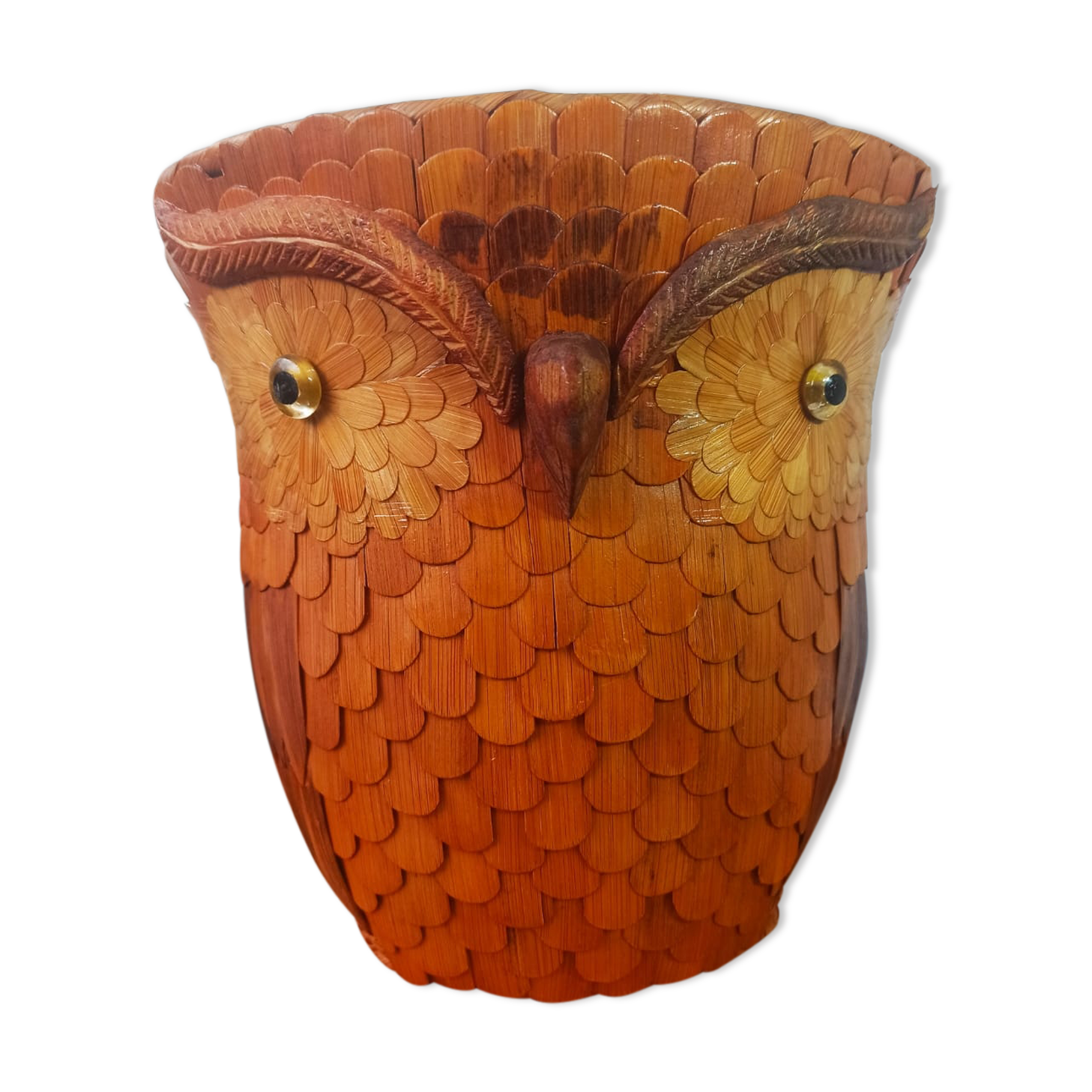 Vintage wall basket, wicker owl and bamboo