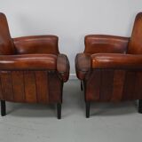 Vintage Dutch Cognac Colored Leather Club Chair, Set of 2