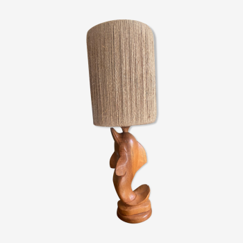 Lampe dauphin en bois années 70