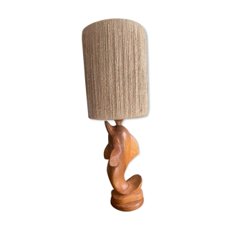 Lampe dauphin en bois années 70