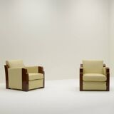 Set of 2 leather Art Deco club chairs, 1930s France.