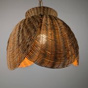 Wicker organic modern pendant lamp with overlapping petal shade, late 20th century