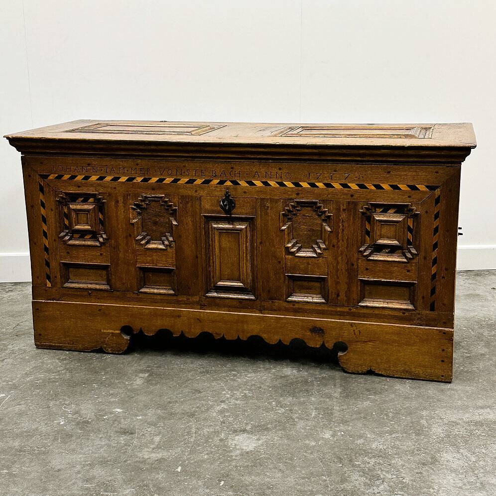 18th century German Baroque travel trunk – dated 1737 – with ebony inlay