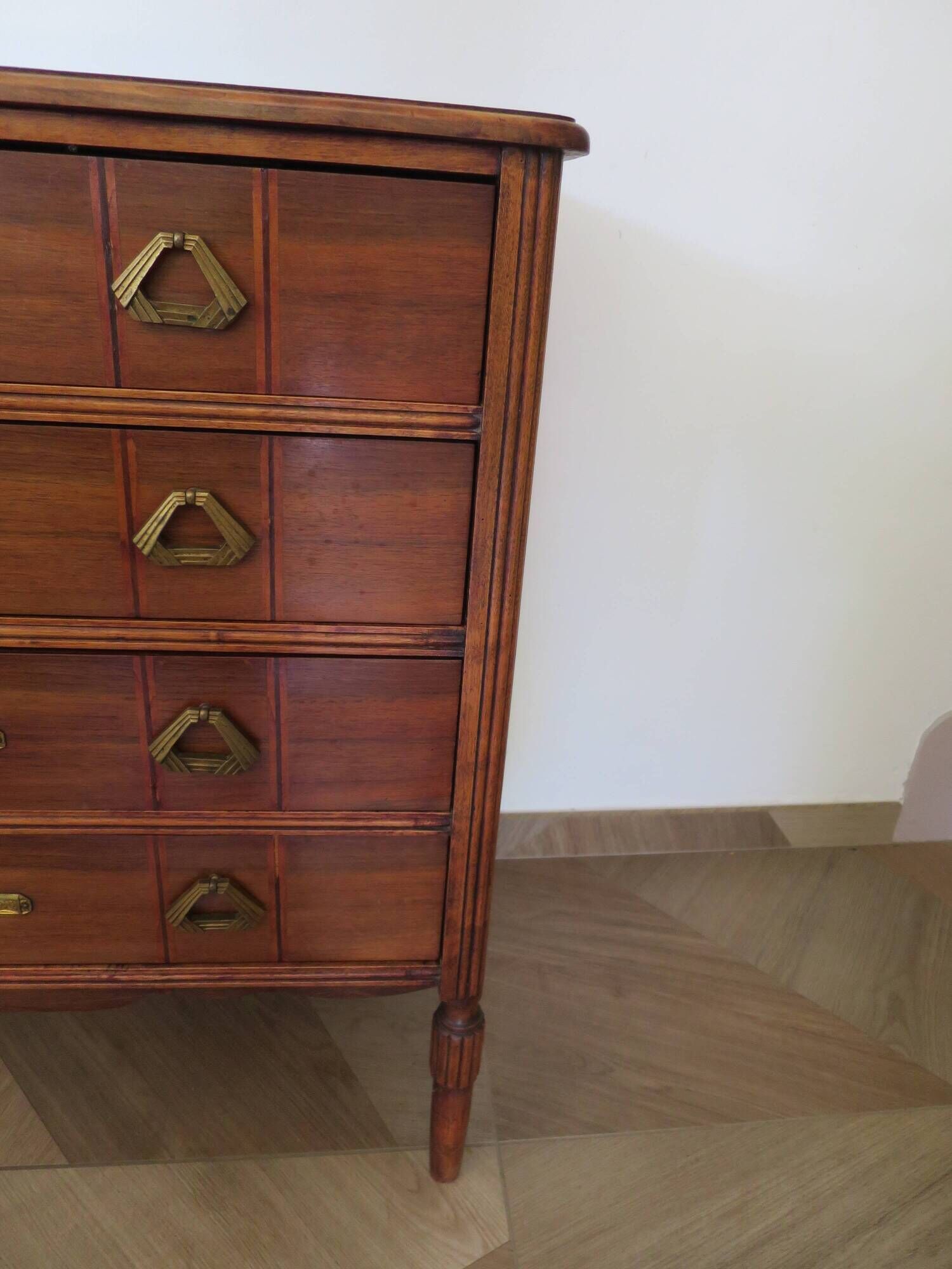 Art Deco chest of drawers - 4 drawers - locks - checkered wood veneer top - 50s